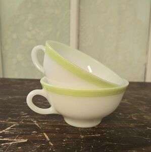 Vintage Pyrex Canada Green Rim Milk Glass Cups Set of 2